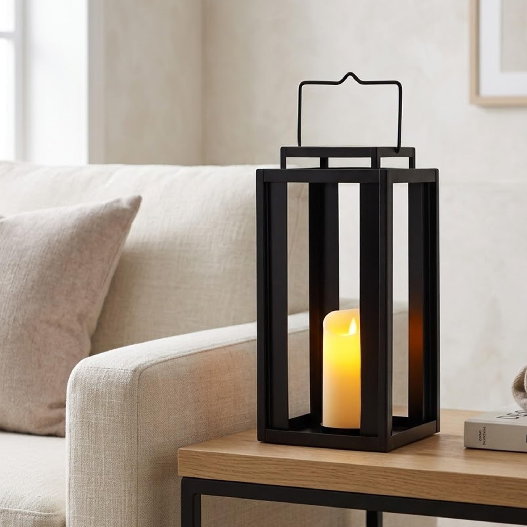TRIROCKS Lanterna Metallica Grande per Esterno 43 cm Alta, Porta Candela Appeso Decorativa con Candela Timer Senza Fiamma a LED per Casa, Giardino, Patio (Senza Vetro)