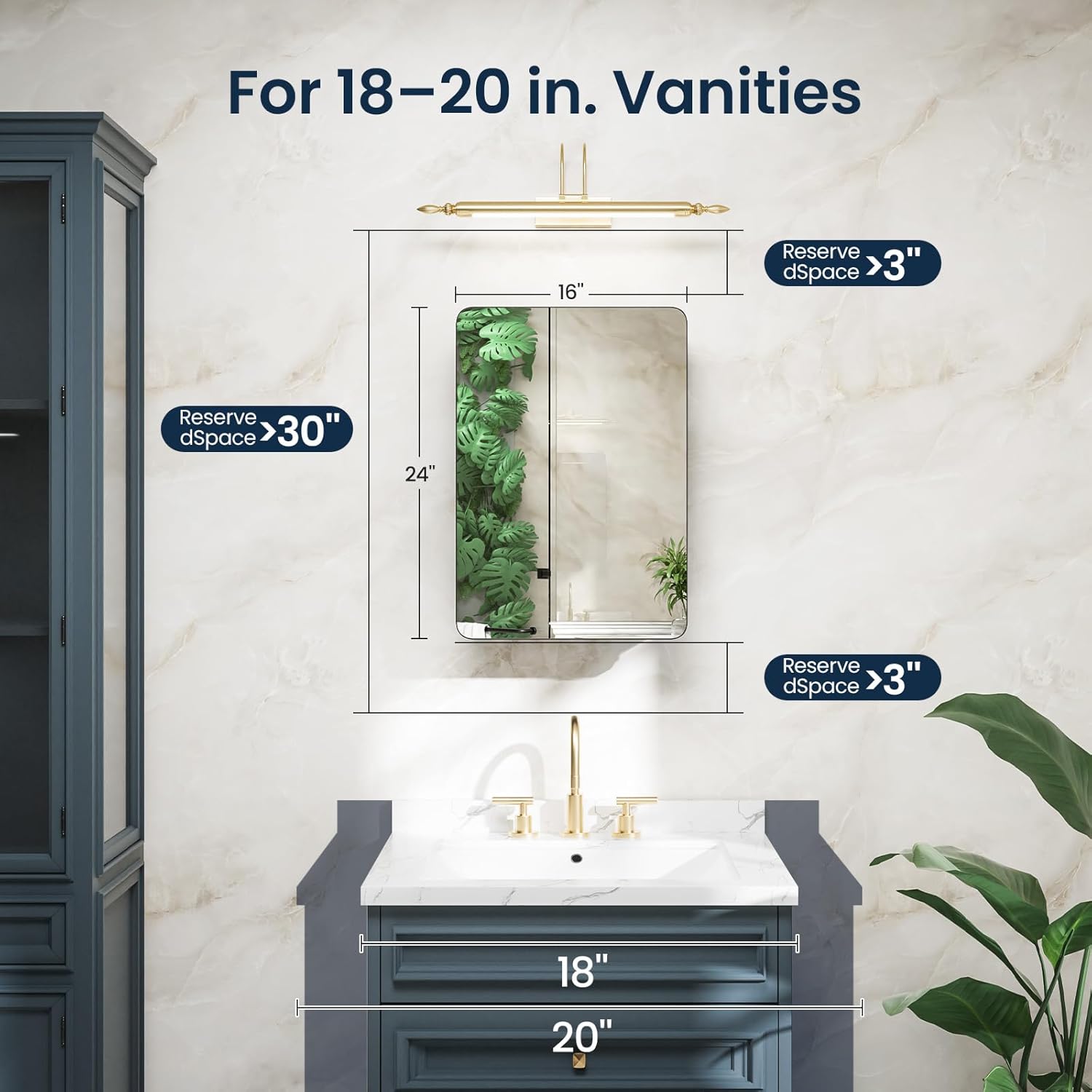 Medicine Cabinet 16x24 Inch, Aluminum Bathroom Mirror Cabinet with Storage, Recessed or Surface Mount, Black Vanity Storage Unit with 3 Anti-Tip Adjustable Acrylic Shelves, Soft Close Hinge