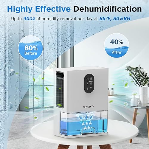 Miniatura 5 de Deshumidificador, tanque de agua de 106 onzas (1000 pies cuadrados) deshumidificador para el hogar, deshumidificador silencioso para baño,