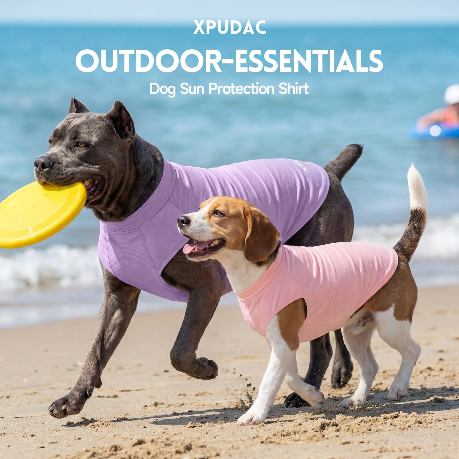 XPUDAC Paquete de 2 camisetas de protección solar para perros, de secado rápido, transpirables, elásticas, ligeras, sin mangas, ropa de verano para mascotas para perros pequeños, piel sensible, suave