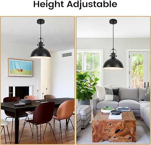 Miniatura 4 de Paquete de 2 luces colgantes negras, luces colgantes de granja de 9.8 pulgadas para isla de cocina, iluminación moderna de isla de cocina, luz