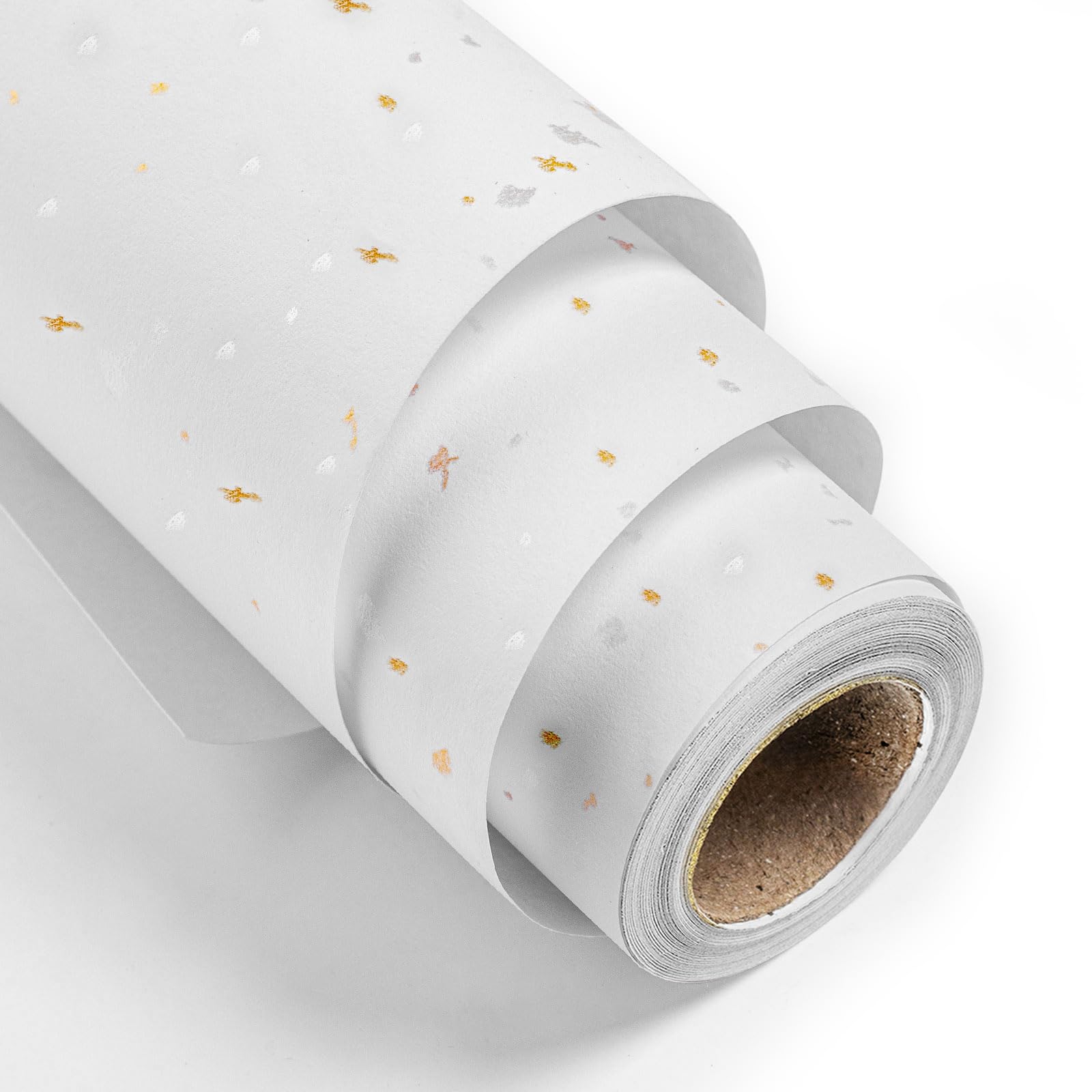 MAYPLUSS Thick Wrapping Paper Roll - 17Inch x 16.5Feet - Romantic Gold Shiny Flakes on Matte White Heavy Gift Wrap Paper with Silky Touch for Wedding, Birthday, Holiday, Christmas โ image 1