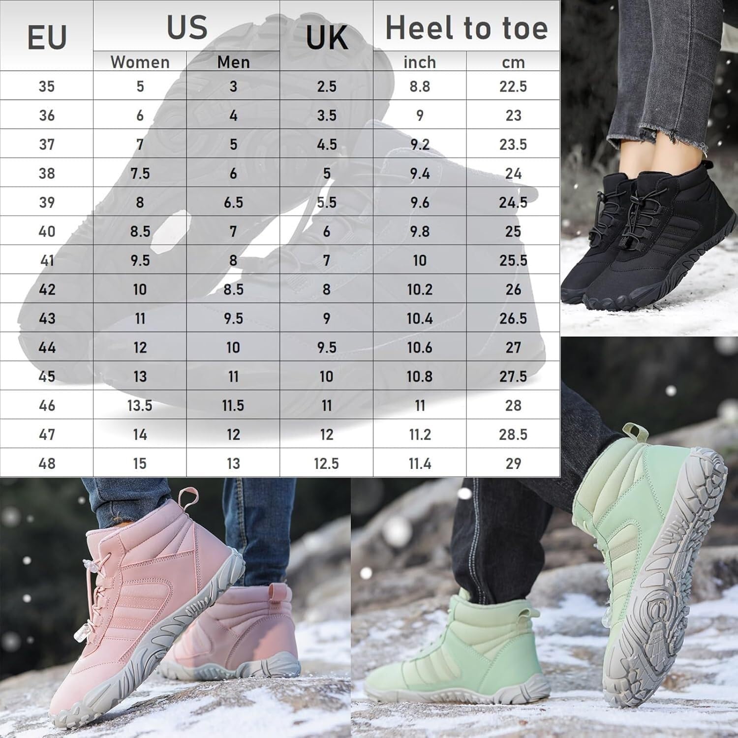 Winter Non-Slip & Waterproof Barefoot Shoes, Men Women Hike Winter Barefoot Boots, Comfortable Lightweight Wide Toe Box Warm Thickened Hiking Shoes(Brown,15 Women/13 Men)