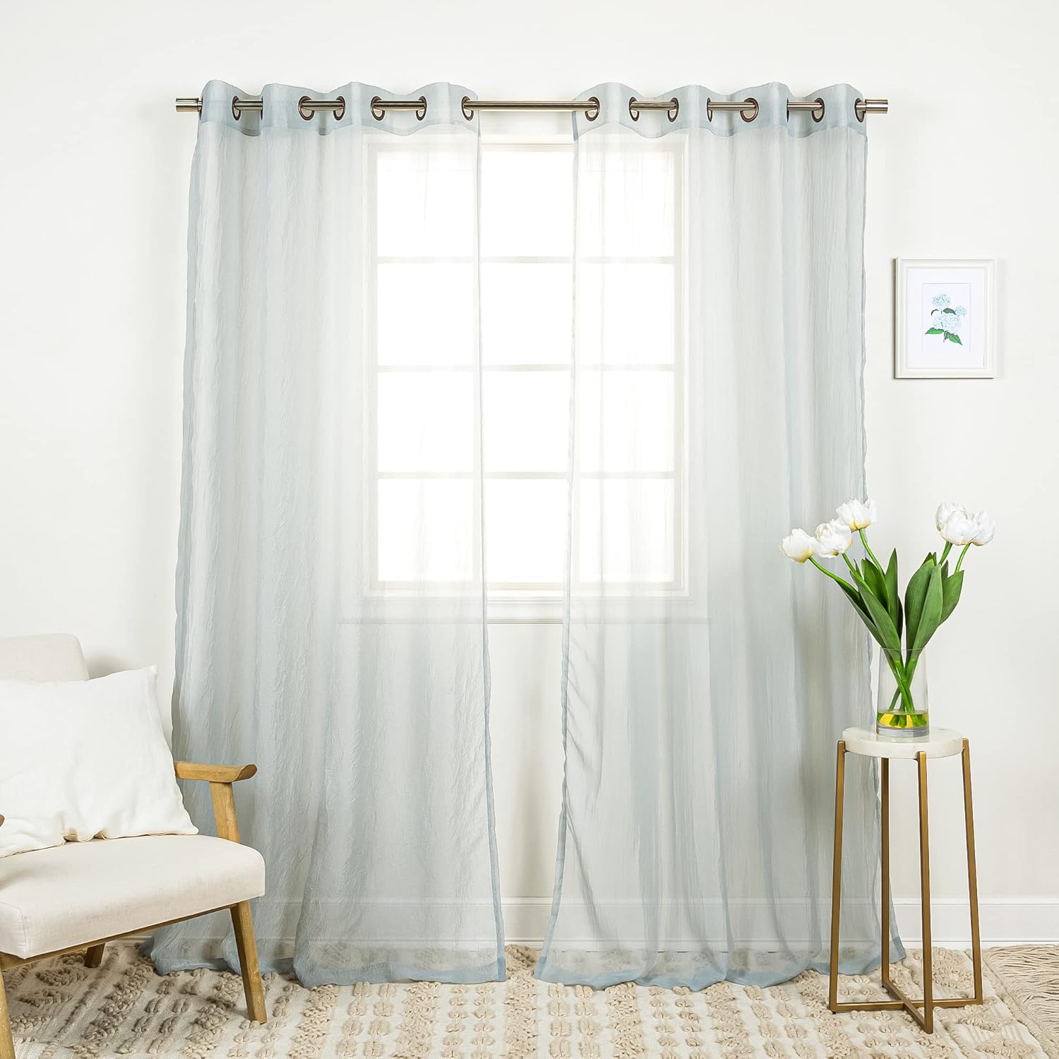Best Home Fashion Crushed Voile Sheer Curtain Set of 2 Panels – Antique Bronze Grommet Crinkle Sheer Window Treatment for Living Room, Dining Room, Sliding Door (52" W x 84" L, Mauve)