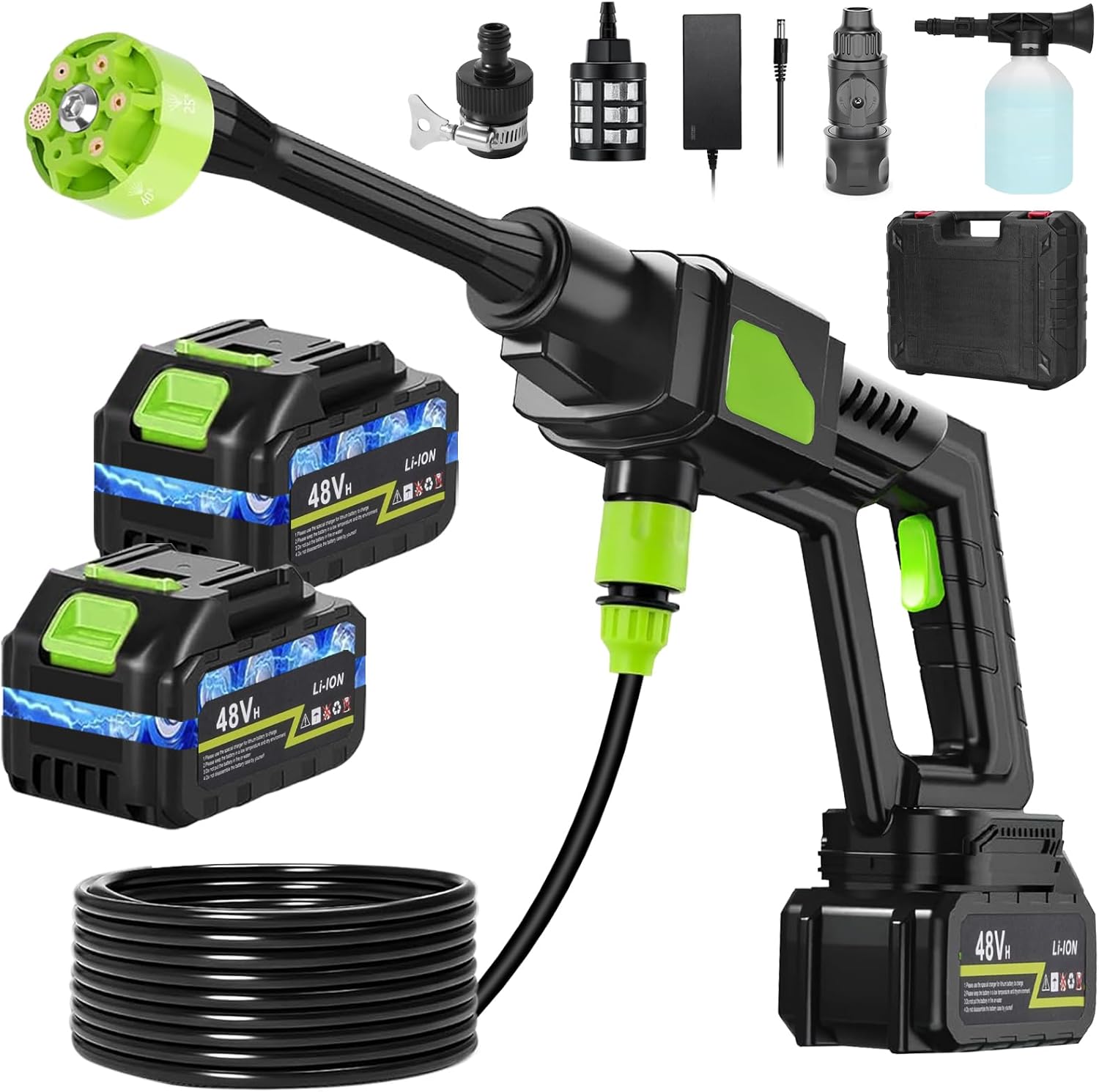 Portable Cordless Pressure Washer, 990PSI Cordless Power Washer, Battery Powered Washer, 6-in-1 Nozzle & 33FT Hose Portable Pressure Washer, Handheld Car Washer for Car, Patio, Fence, Garden