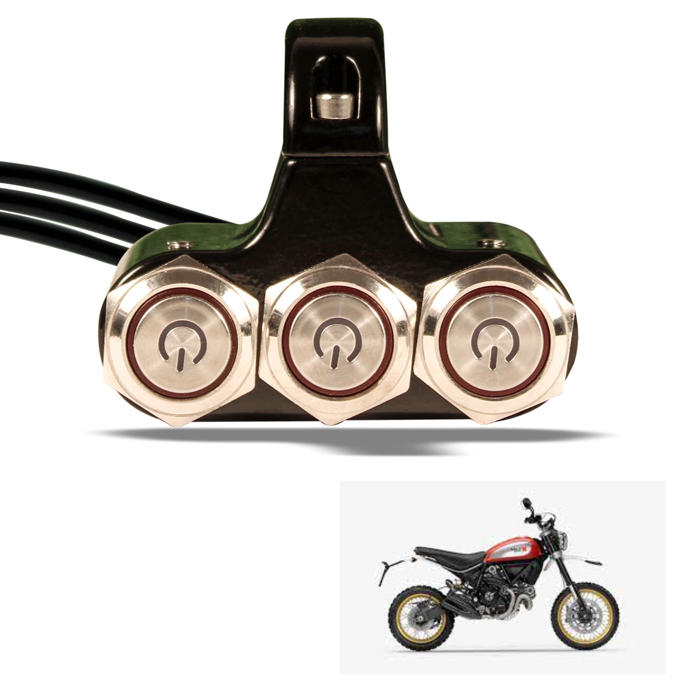 Asryd Triple Switch Push Button CNC Alloy 12V Flameout Control for Headlight, Fog Light, Horn, Hazard Control For Ducati Scrambler Desert Sled (1.Pcs Triple Button Switch)