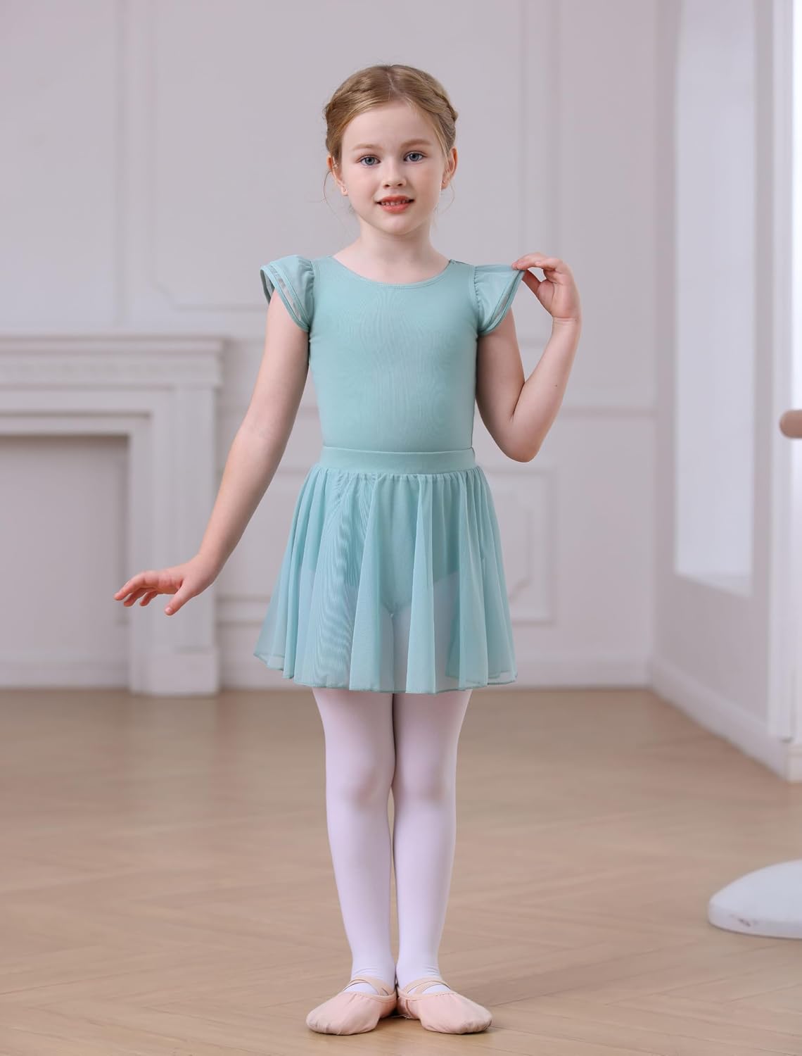 MdnMd Dance Ballet Leotard for Toddler Girls Dance Dress Tutu Swallowtail Skirt Flutter Sleeve