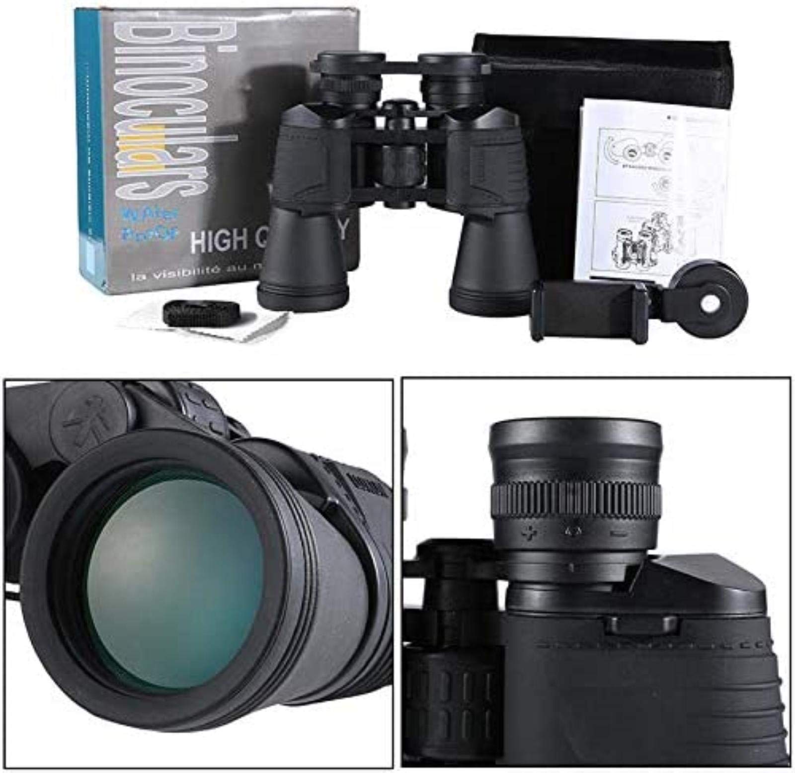 Telescopio portátil Alta Potencia, binoculares 20x50 para Exteriores, Impermeables, antivaho, HD, Ligeros, para Acampar y Viajar, con Soporte para teléfono para Interiores y Exteriores.