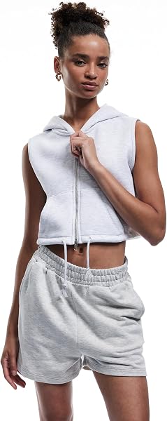 Kapüşonlu Kolsuz Kanguru Cepli Şardonlu Fermuarlı Sweatshirt