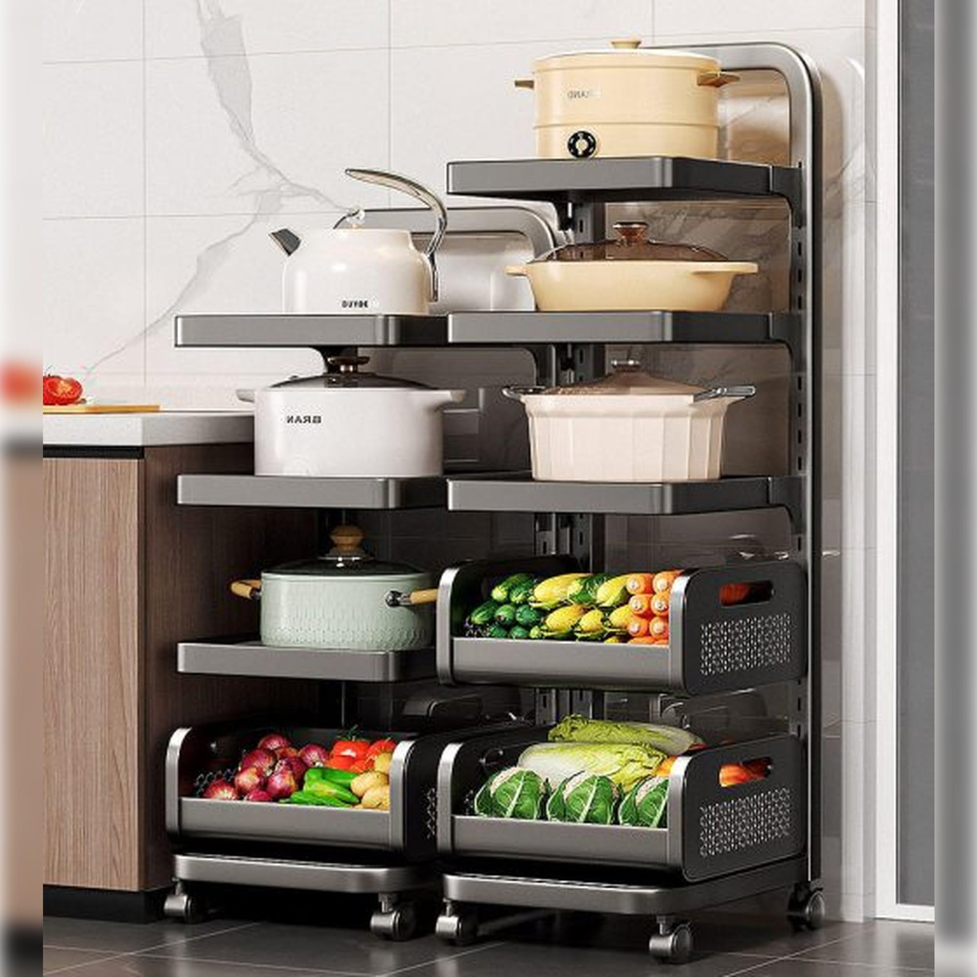 JOYBOS - Carrito de Almacenamiento Ajustable y con Ruedas 5 estantes