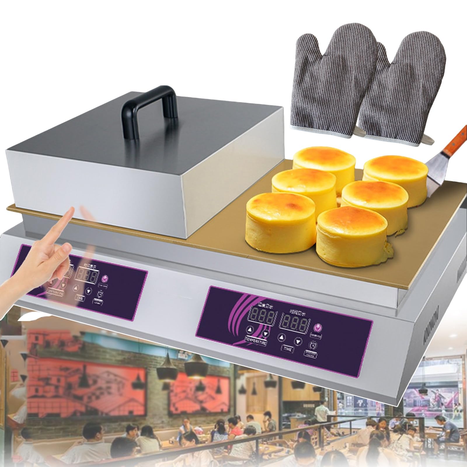 Macchina per Soufflé in Acciaio Inox con Schermo di Visualizzazione Digitale, Macchina Elettrica per Pancake E Waffle, Piastra Riscaldante da Banco per Panetterie, 60 A 240 °C