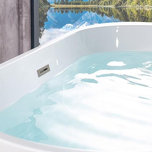 Miniatura 14 de WOODBRIDGE Bañera de acrílico independiente de 54 pulgadas, bañera blanca de remojo contemporáneo con desbordamiento y drenaje cromados,