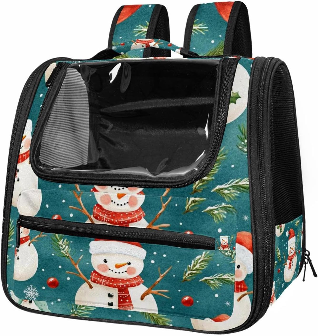 Portable Travel pet Backpack Carrier Hamster Bag Small Dog cat Carrier Breathable Hang Bag, Merry Christmas Snowman