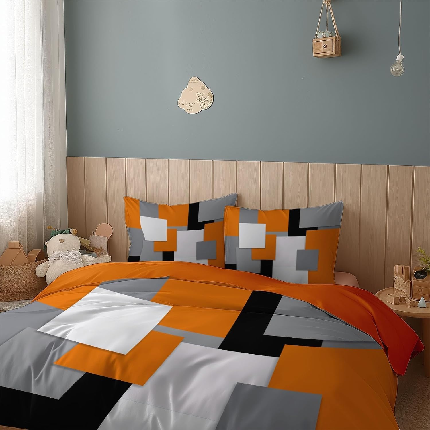 Funda Nordica Cama 135/150 Naranja - Ropa de Cama Microfibra Suave, Funda Nórdica Blanco y Negro Funda Edredon 220x240 cm y 2 Funda de Almohada 50x75 cm, 3D Funda de Edredón q2560