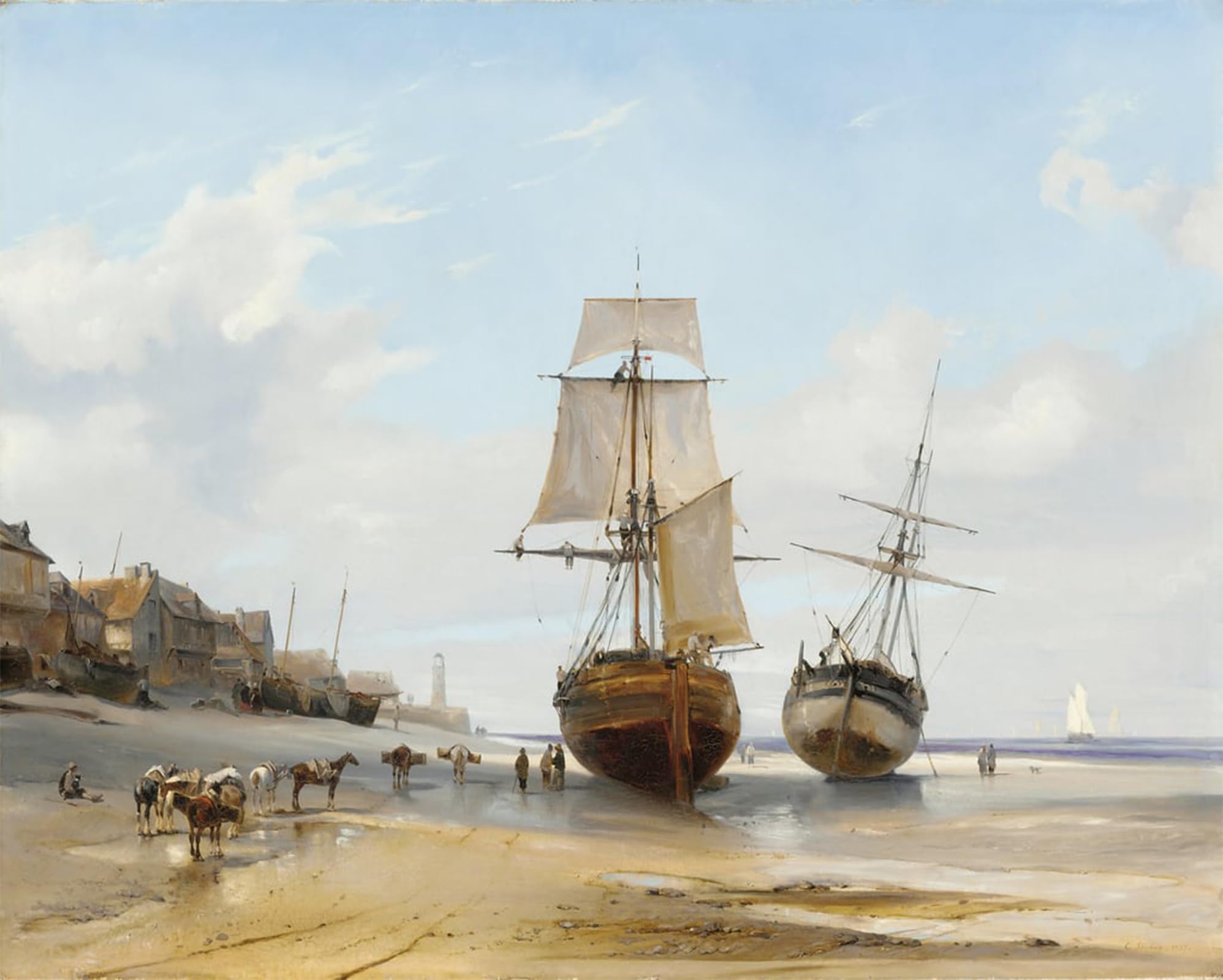ARTXLXXBN Famous Painting Art Wall Decor Abstract Art Picture Bateaux Échoués by Eugene Isabey Animal Pictures for Home Decor 60x90cm