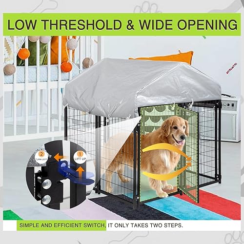 Miniatura 3 de Perrera para perros grandes y resistentes 4 x 4 x 43 pies alambre soldado de metal con techo impermeable resistente a los rayos UV