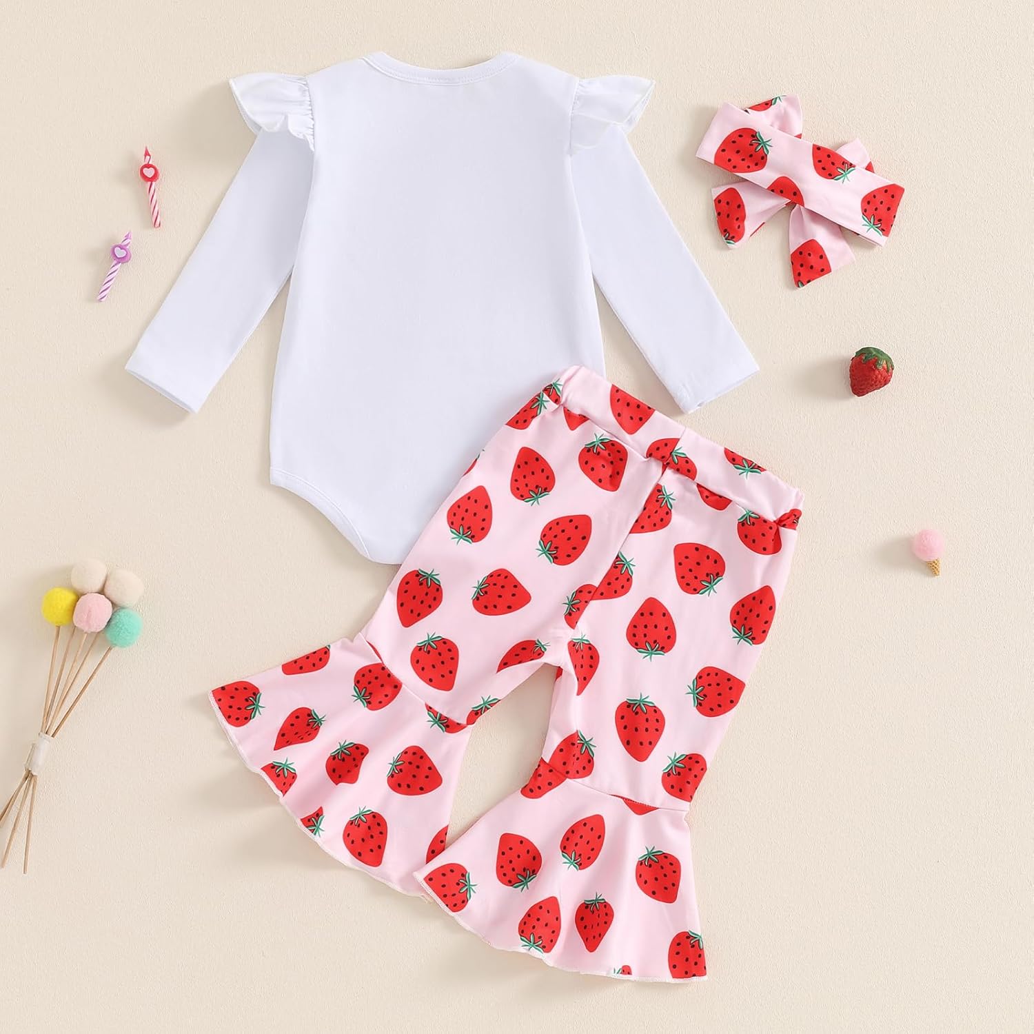 1st 2nd Birthday Outfit Girl Infant Summer Clothes Letter Bow Print Short Sleeve Romper Flare Pants Headband Set - Image 4