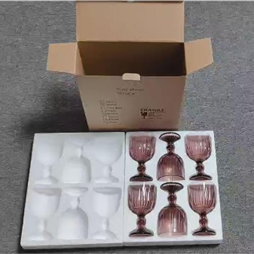 Miniatura 8 de Juego de 6 vasos morados para beber de agua de vino de colores, vasos rosados, cristalería de 11 onzas para boda, fiesta, bar, con patrón vertical