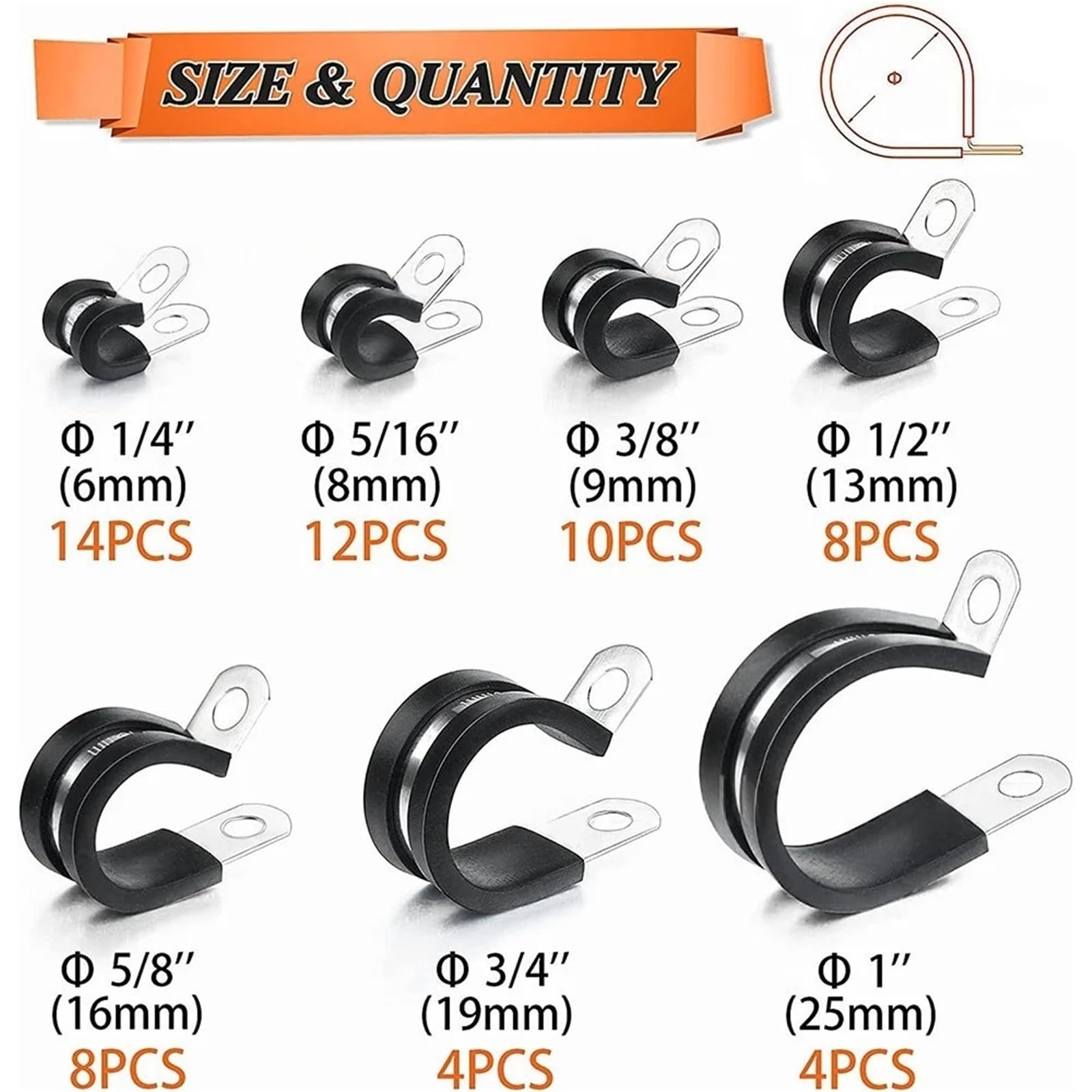 Kit assortito di morsetti per cavi in acciaio inox, 60 pezzi, in 7 misure, 1/4", 5/16", 3/8", 1/2", 5/8", 3/4", 1", per funi metalliche (2 set)