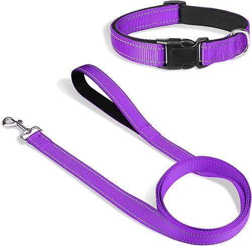 Joytale collar de perro de 406 a 240in y correa de 59ft reflectante suave neopreno acolchado collares y correas para perros grandes