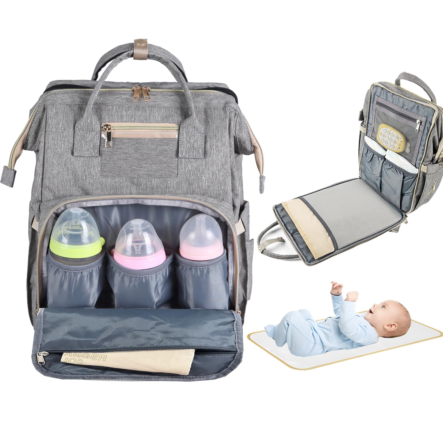 TOSYOFFI Multifunctional Nappy Bag Backpack with Changing Mat, Diaper Bag with Laptop Compartment