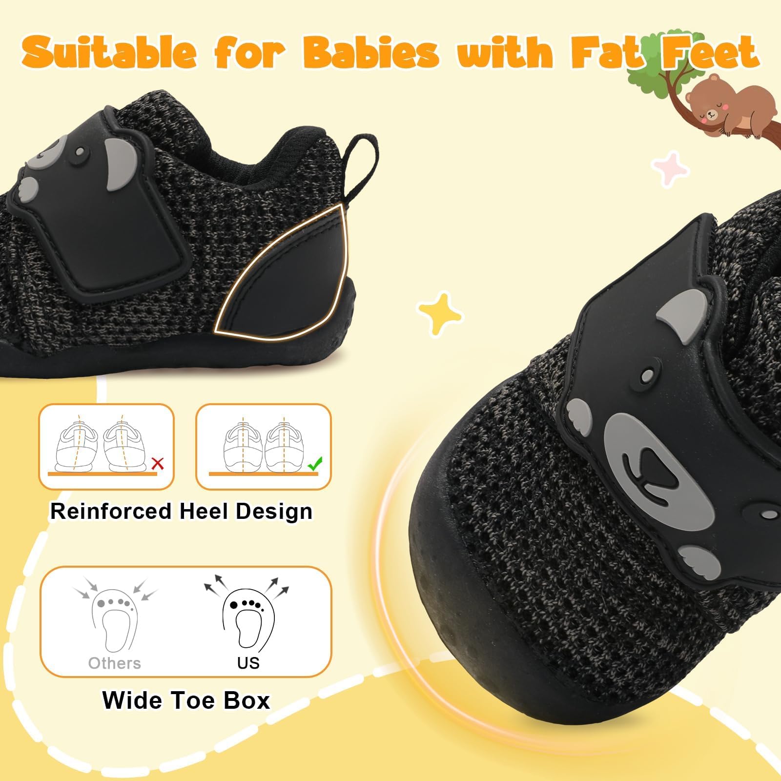 JOINFREE Baby Walking Wide Shoes Infant Boys Girls Breathable Barefoot Shoes Crib Tennis Shoes Lightweight Non-Slip Sneakers First Walkers — view 3