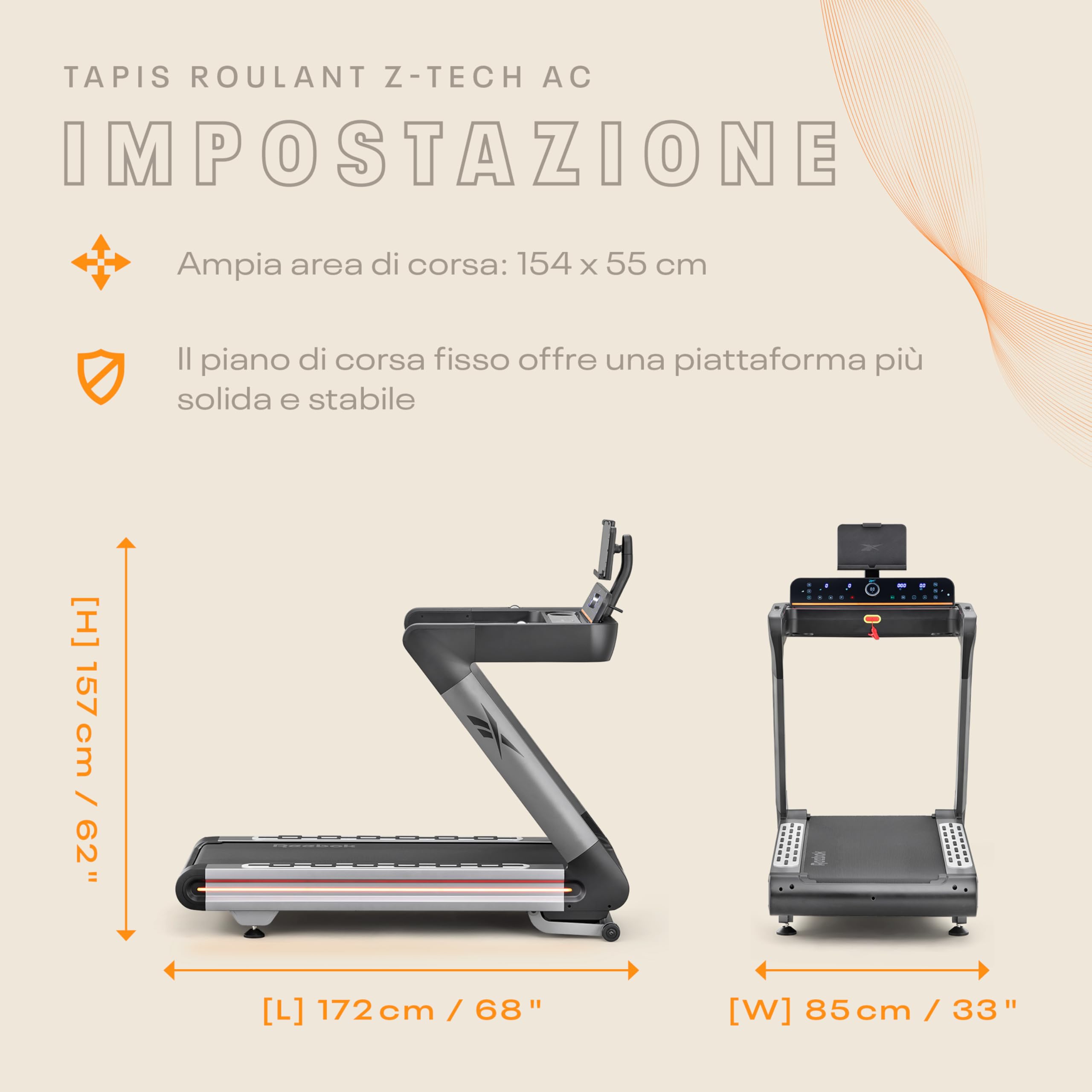 Reebok Tapis Roulant Z-tech - Kinomap e Zwift - Velocità massima 20km/h - 154x55cm - Monitor LED - Uso semi-professionale