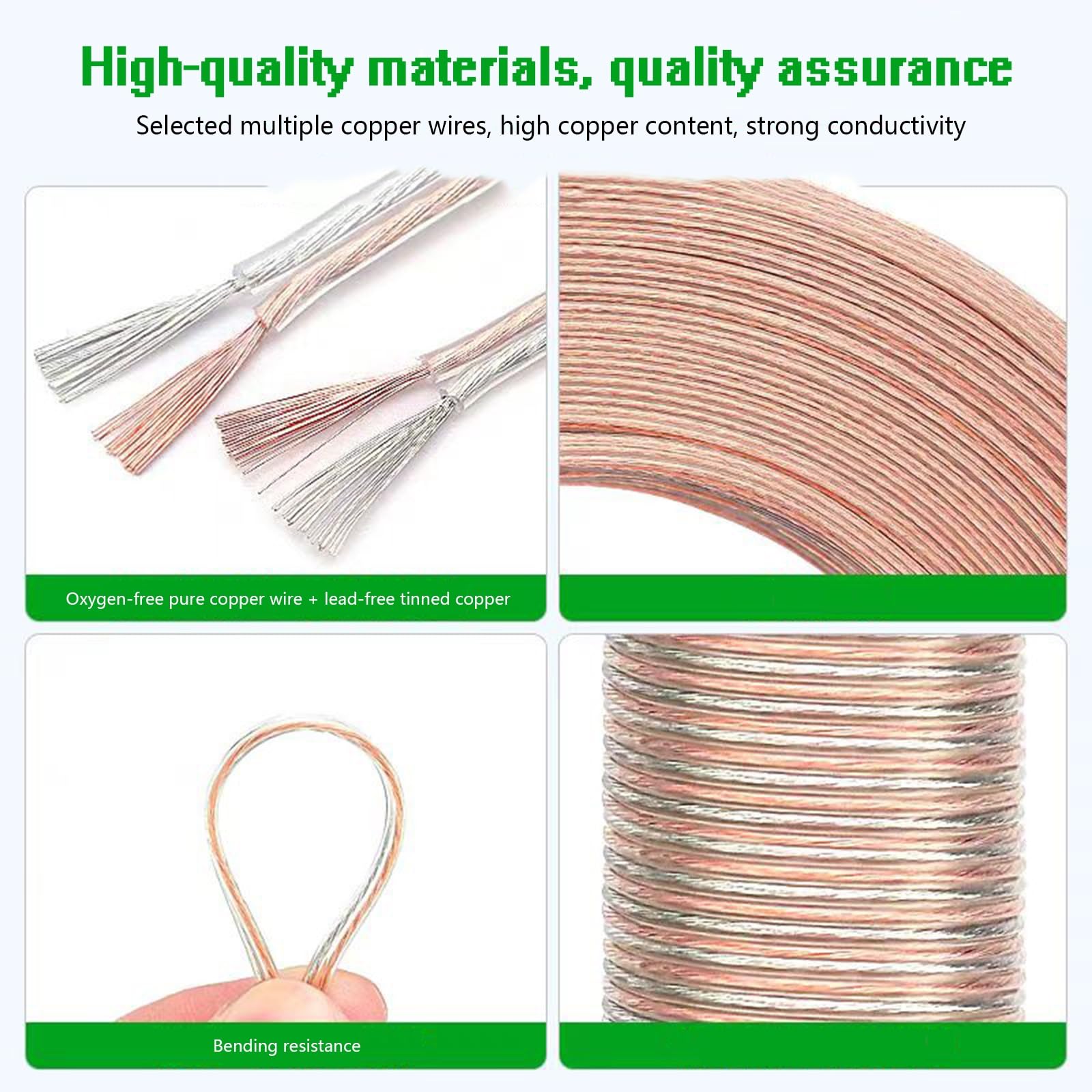 Cable eléctrico, cable transparente de 2 núcleos de 16 AWG a 30 AWG, 300 V, con revestimiento paralelo de cobre puro y cobre estañado, for equipos eléctricos, luces LED de exterior y equipos de ilumin