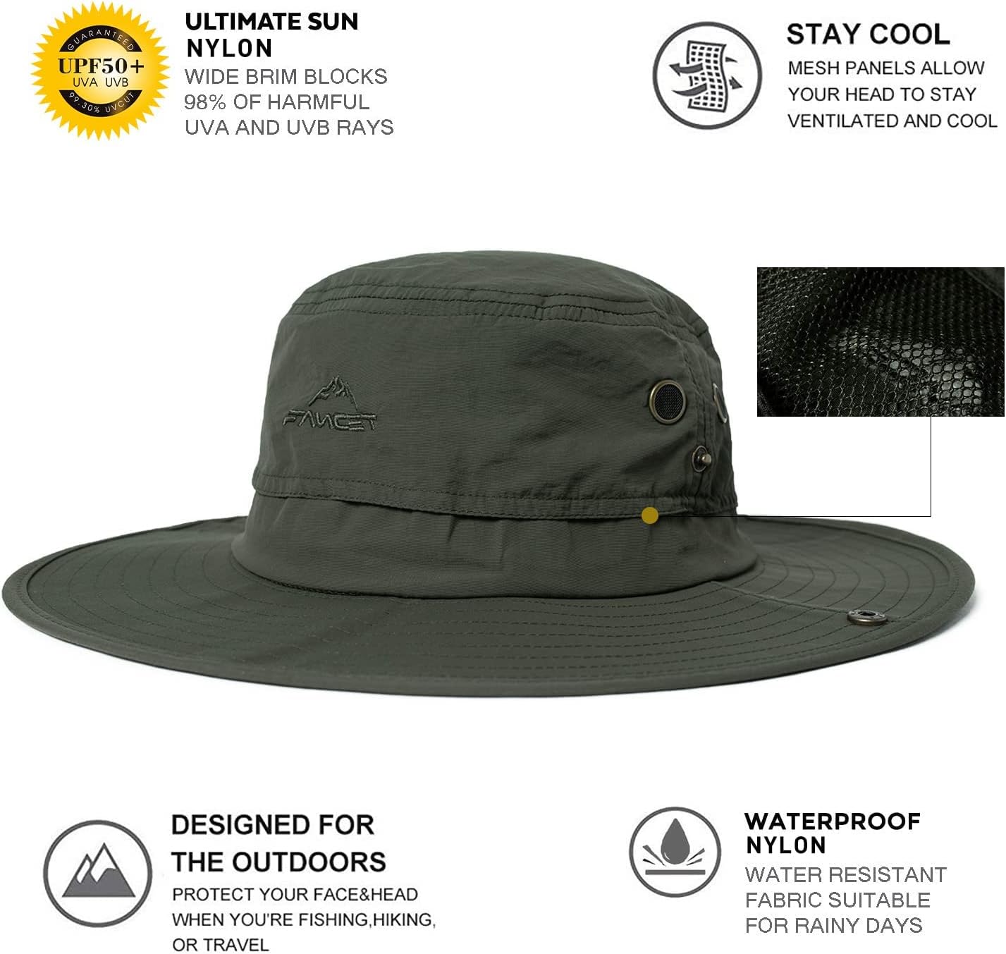 Oversize XL XXL Large Wide Brim Waterproof UPF 50+ Bucket Sun Summer Travel Fishing Hiking Fisherman Hat Detachable Chin - Image 6