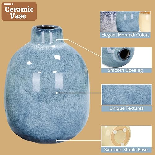 Miniatura 3 de SeekElgant - Juego de 6 jarrones pequeños de cerámica para decoración moderna del hogar, jarrones secos rústicos bohemios, multicolor, mini jarrón