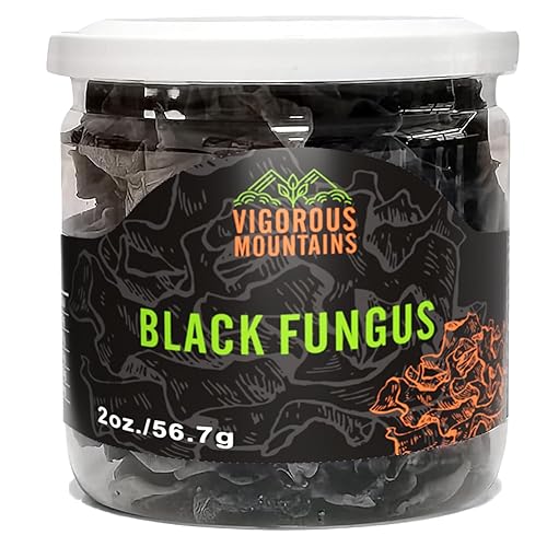 VIGOROUS MOUNTAINS Champiñones secos de madera para cocinar, textura masticable, hongos negros secos para ensaladas salteadas de sopa, 2 onzas, 2.00