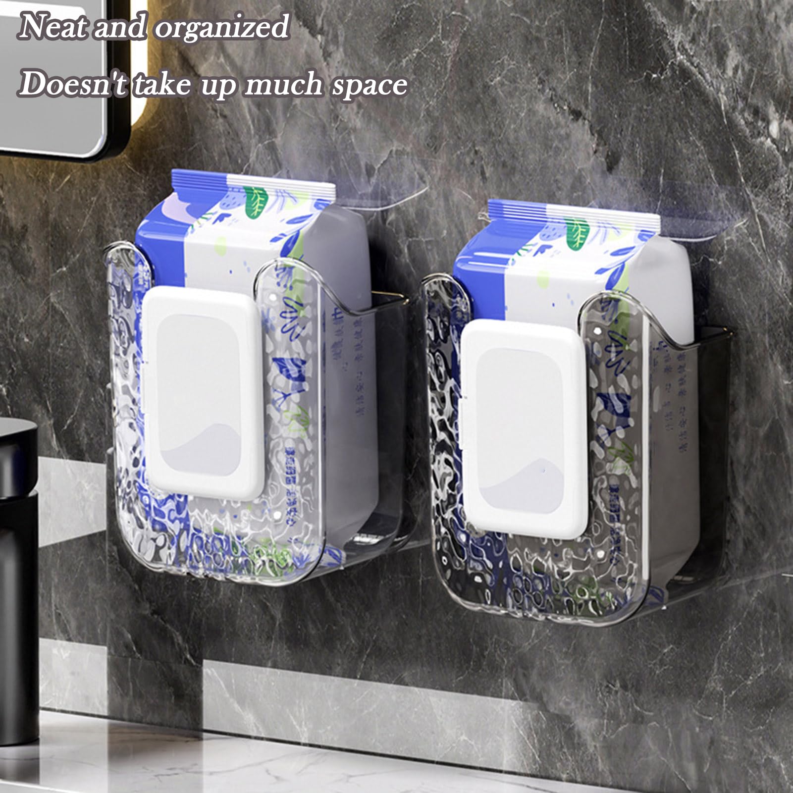 2 Pcs Clear Wipes Dispenser, Holder for Kitchen & Bathroom, Refillable Container Box, Wall Mounted Tissue Box Holder