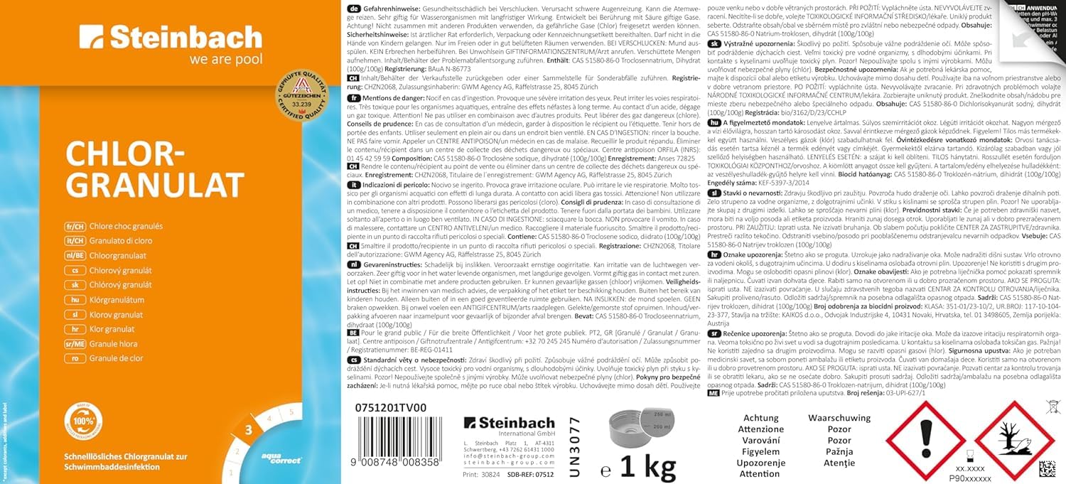 STEINBACH | Wasserpflege Set Classic XL I Pool Chlor Starterset für Einsteiger I Mini-Multitabs, Kristallklar, Dosierschwimmer, Testkit, pH-Senker & Chlorgranulat | Pool-Zubehör-Set für Anfänger