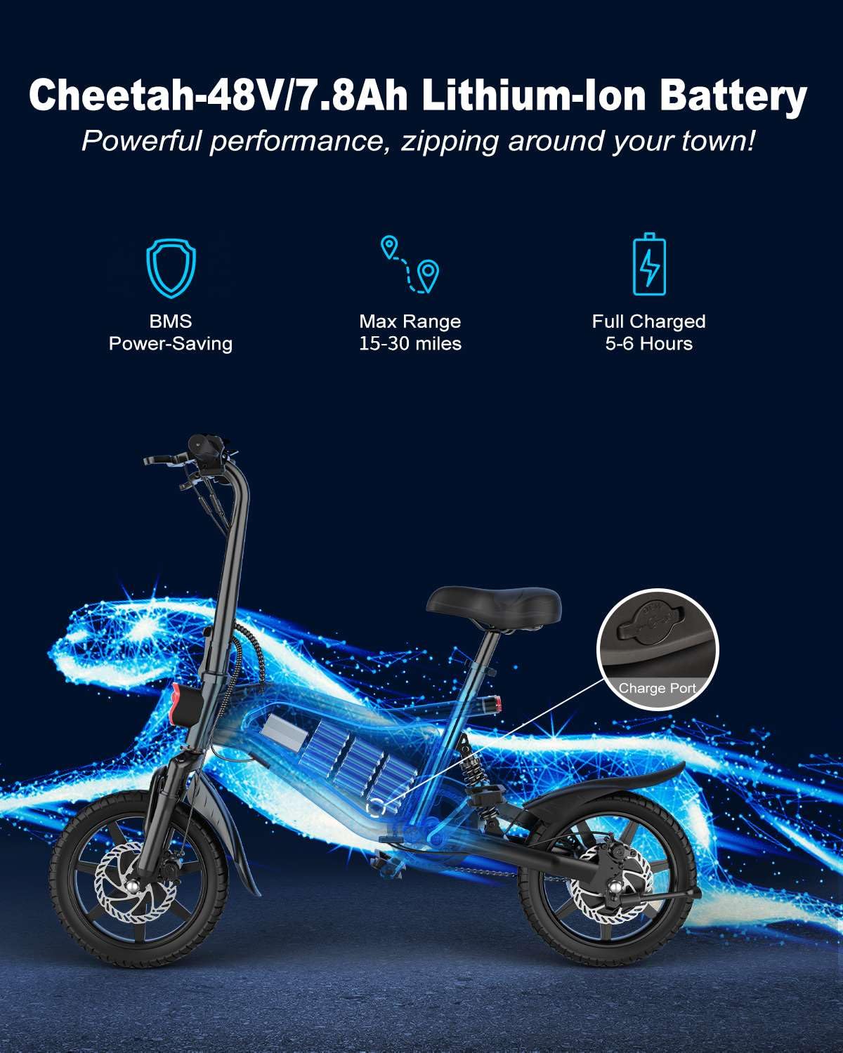 ANCHEER 14" Folding Electric Bike for Teens, 500W Max Motor, 22MPH City Ebike, Triple Shock Absorber, 48V 374Wh Battery, Brake Taillight, Cruise Control, Electric Bicycle for Adults, UL2849 Compliant