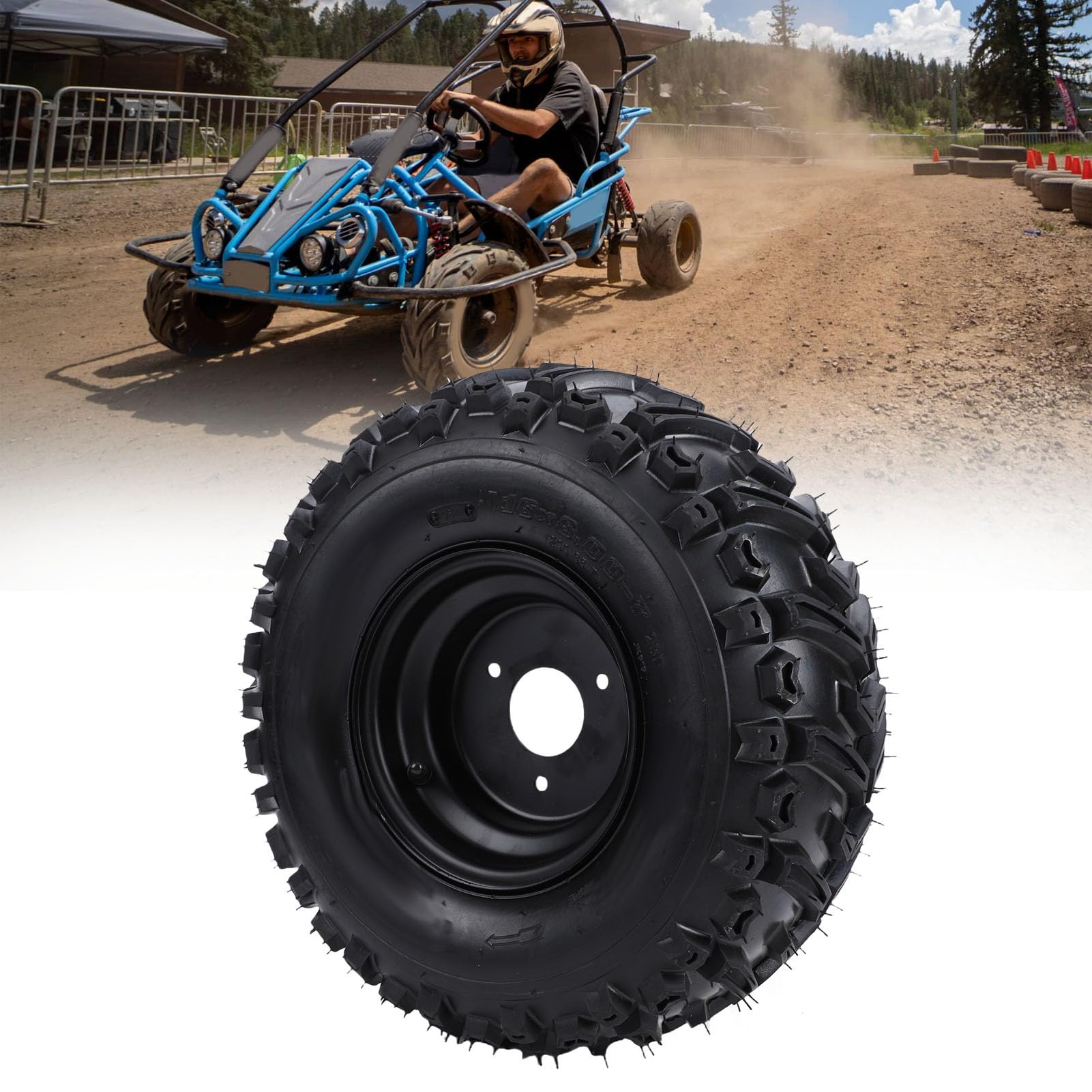 Akozon Pneumatico per Ruote 16x8-7 con Cerchione Pneumatico Tubeless Antiforatura per Carrello Fuoristrada ATV UTV Go Kart