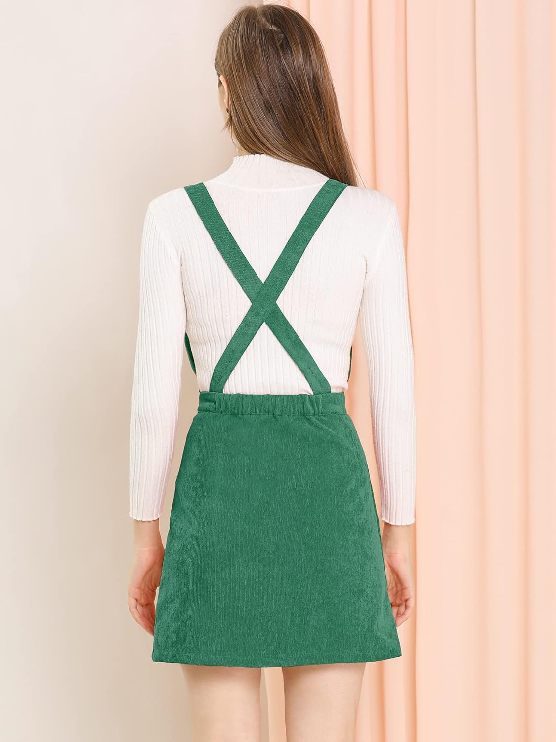 Allegra K Women's Corduroy Mini V Neck Vintage A-Line Bib Christmas Overall Pinafore Dress - Image 5