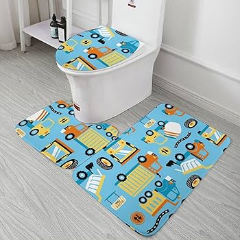 Amazon｜トイレマット 3点セット 車柄 ブルー 足元マット 便座