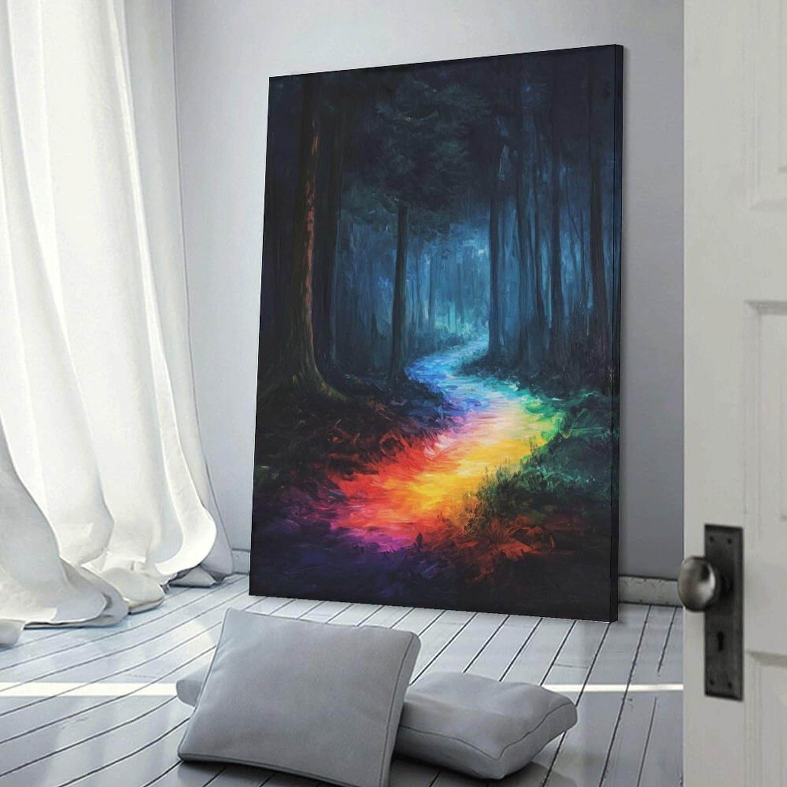 Junmoney Frame-Style-1 Rainbow Path In Forest Home Decor Wall Art 20X30inch(50X75cm), For Bedroom, Guest Room Or Reading Nook, Decorative Wall Art For Cosy Rooms