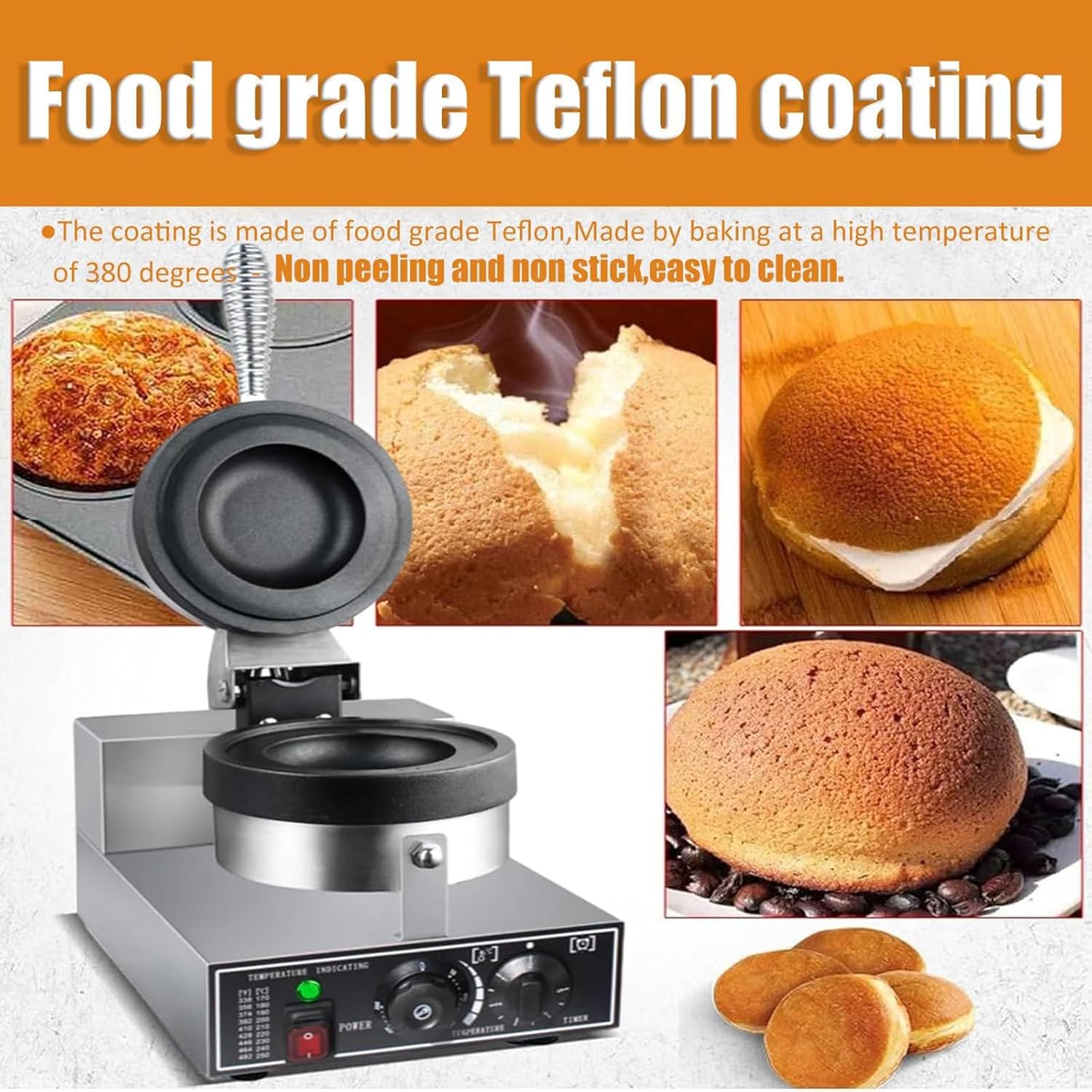 Electric Burger Maker Machine, 1300W Ice Cream Burger Maker, 50-300℃, Timing Function(0-5 Minutes), Burger Size: 113×113mm, for Household & Commercial Use,A