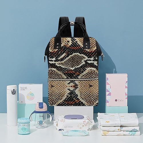 Miniatura 5 de Bolsa de pañales con patrón de piel de serpiente para mujer, mochila de gran capacidad, impermeable, mochila de viaje para computadora portátil
