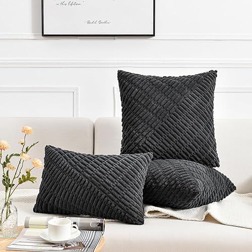 Miniatura 6 de Fancy Homi Paquete de 2 fundas de almohada decorativas lumbares negras de 12 x 20 pulgadas para sala de estar, sofá cama, decoración bohemia del