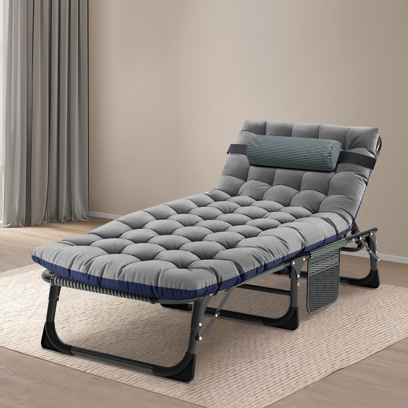 MOPHOTO Folding Bed with mattress-Single & Guest & Camp bed Fold Up-Space Saving- 190 * 68 cm(Green Cot/Grey pad)