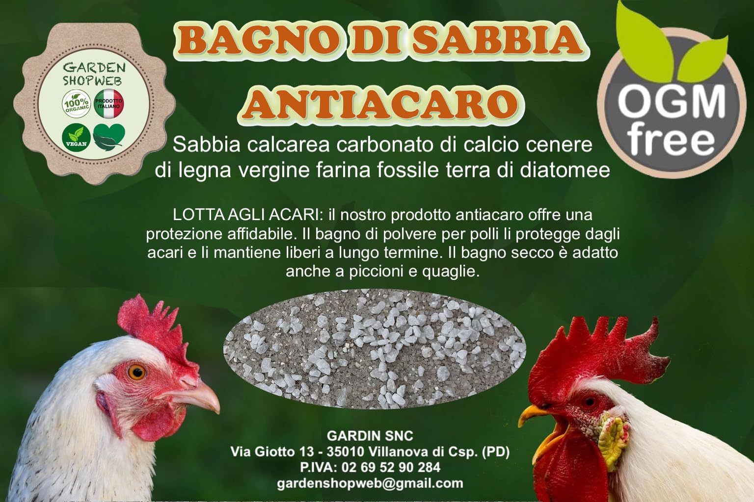 Sabbia da bagno per pollame con carbonato di calcio, cenere e farina fossile ottimo antiparassitario BIO (22Kg)