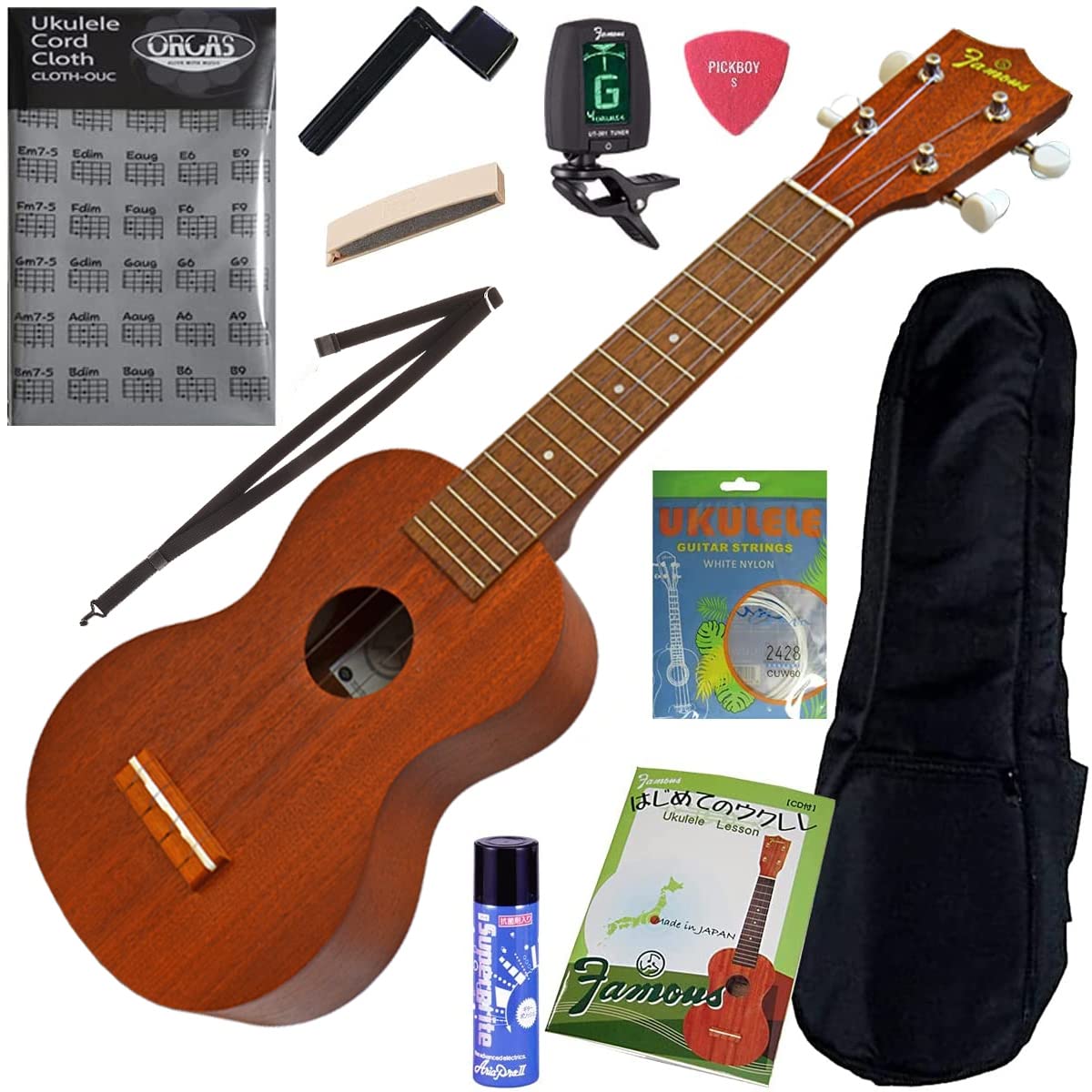 Famous FS-1G ウクレレ ストラップ チューナーセット｜FAMOUS