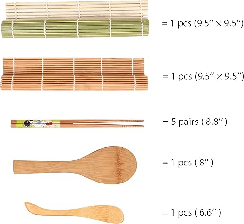 Miniatura 2 de TOSSOW - Kit de fabricación de sushi – Incluye 2 alfombrillas de rodillo de sushi, 1 paleta de arroz, 1 esparcidor de arroz y 5 pares de palillos de