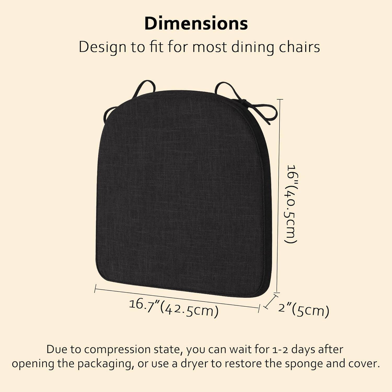 elfjoy chair cushions for dining chairs non-slip kitchen chair cushions set of 2 seat cushion with ties for indoor kitchen dining office black 2 black