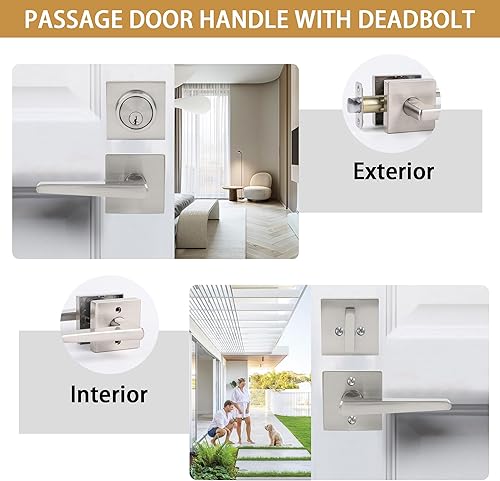 Miniatura 5 de Juego de manijas de puerta delantera y cerrojos, manija de puerta de entrada resistente con cerrojo de un solo cilindro, juego de palanca de bloqueo