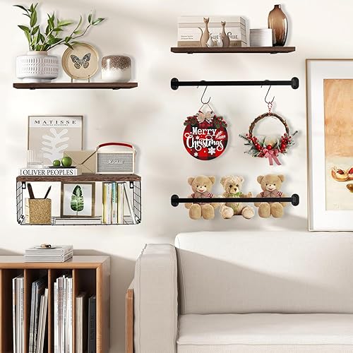 Miniatura 8 de Estantes flotantes sobre el inodoro, estante organizador de baño montado en la pared con cesta de almacenamiento para papel higiénico, estantes de