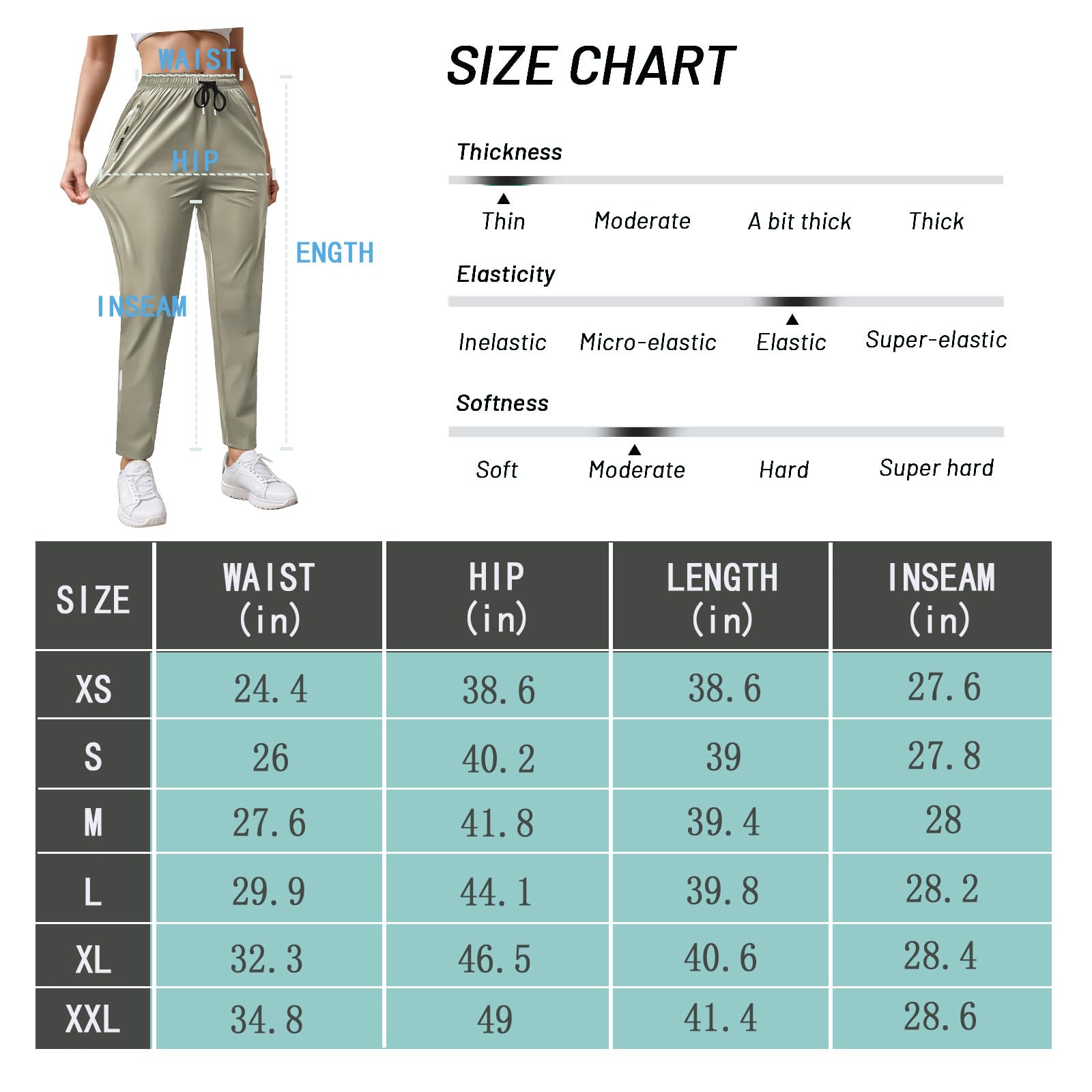 Pantalones de senderismo para mujer, ligeros, cómodos, transpirables, de secado rápido, elásticos, con bolsillo con cremallera