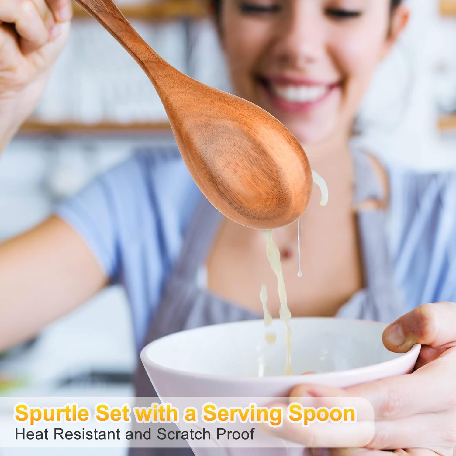 Spurtles Kitchen Tools Wooden, 7Pcs Wooden Spoons for Cooking, Natural Premium Spatula Set, Heat Resistant Cooking Utensil for Nonstick Cookware, Spurtle for Sourdough Starter - Image 8